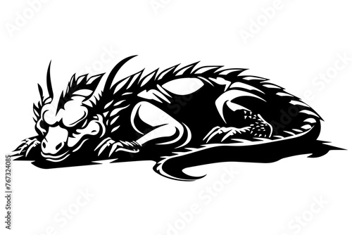Monochrome Sleeping Dragon Illustration Vector