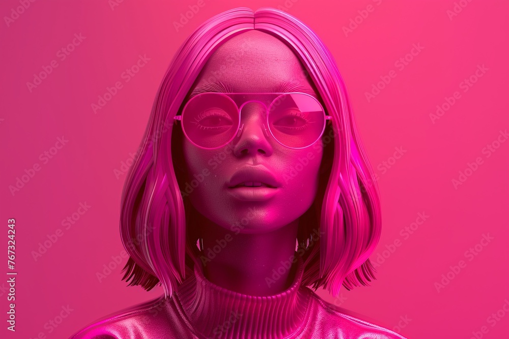 a 3D character with neon hair and circuitry-inspired skin transcending the limitations of time and space in a digitally simulated reality