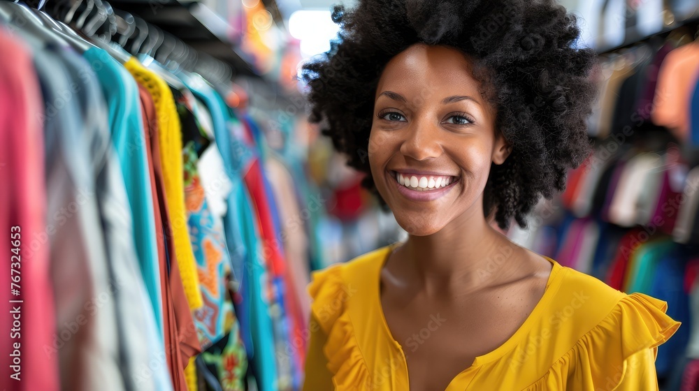 Young beautiful smiling woman in a clothing store Young beautiful smiling woman in a clothing store