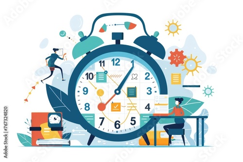 Illustration banner for website, featuring flat graphics illustrating schedule time management, deadline concepts, planner, planning, and organization photo