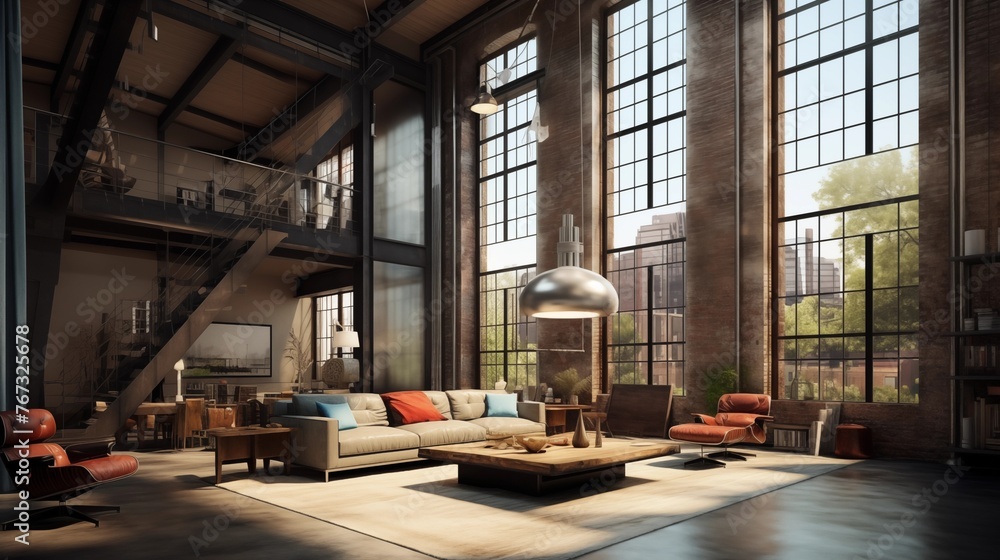 Industrial modern conversion of old factory into loft living spaces with huge windows. Industrial modern conversion of old factory into loft living spaces with huge windows.