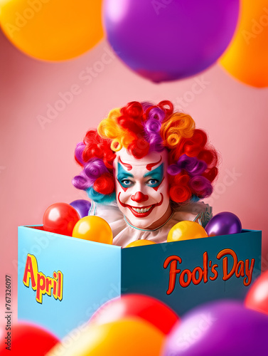 Clown Popping Out of Box on April Fool's Day © Svetlana Kolpakova