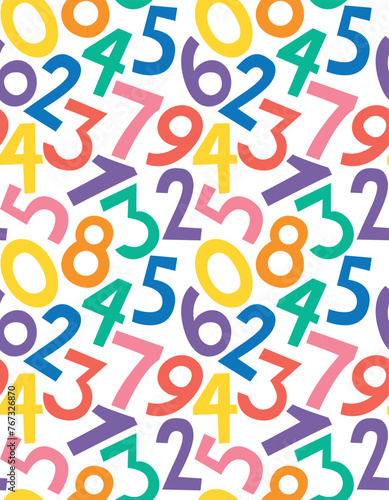 Seamless pattern of colorful fun numbers. Vector background in flat style.