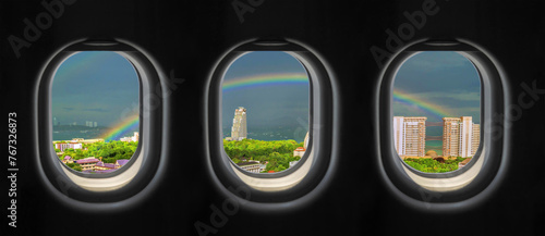 Rainbow outside the airplane window.
