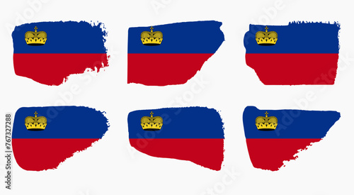 Liechtenstein flag collection with palette knife paint brush strokes grunge texture design set. Grunge brush stroke effect