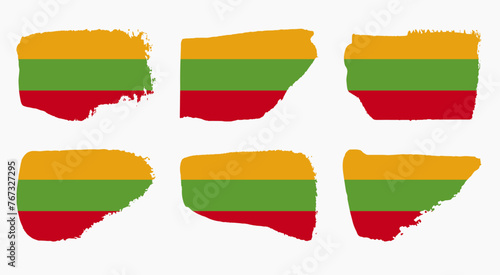 Lithuania flag collection with palette knife paint brush strokes grunge texture design set. Grunge brush stroke effect