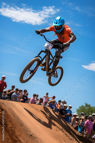 Soaring High: A Snapshot of Adrenaline Pumped BMX Racing on a Sunny Day