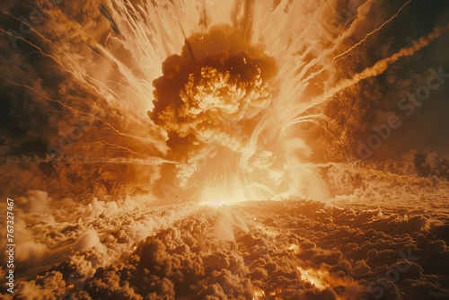 A close-up shot of a nuclear explosion, the shockwave rippling through the air. The focus is on the invisible but powerful force exerted by the explosion photo