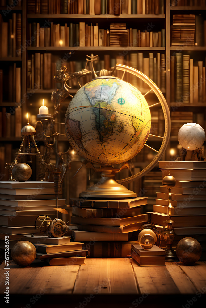 Vintage Globe and Books: Symbolizing Knowledge and Exploration