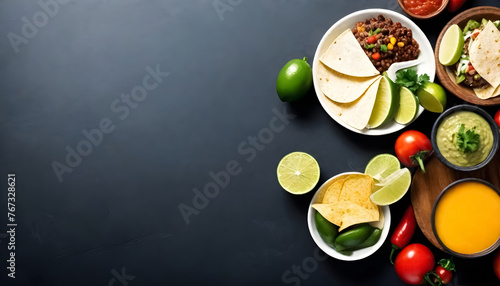 mexican food on a dark background with copy space photo