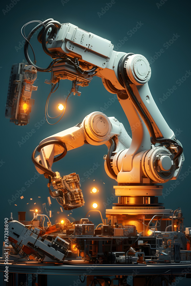 Precision Assembly: Industrial Robot Arm at Work Precision Assembly: Industrial Robot Arm at Work