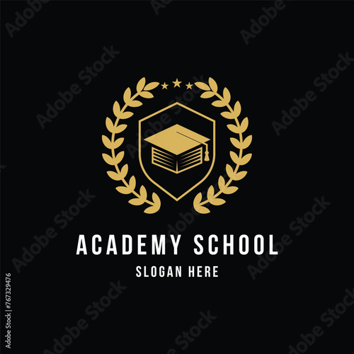 University school academy logo design with emblem shield badge gold vector design concept