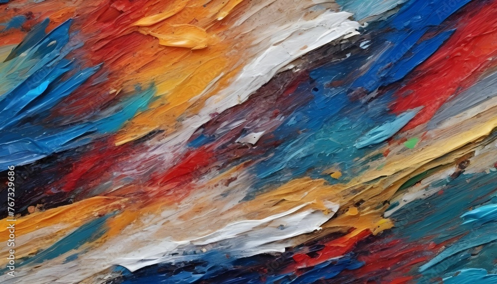Abstract rough colorful multicolored art painting texture, with oil brushstroke, pallet knife paint on canvas wallpaper created with generative ai