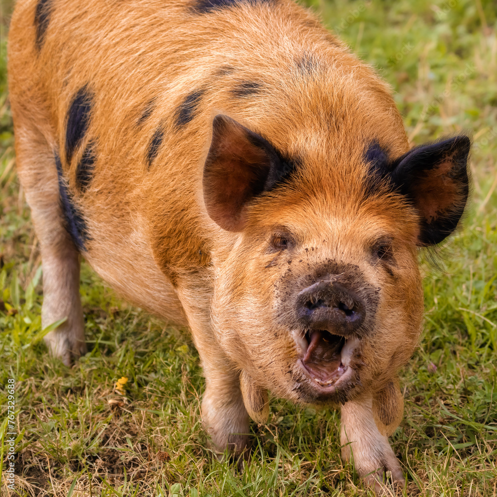 Ginger Kunekune pig looking as if it is talking Ginger Kunekune pig looking as if it is talking