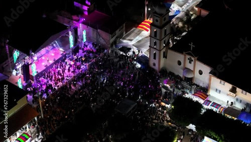 Aerial view of a crowd of people at a musical festival in the Main Square of Gomez Farias, Mexico photo