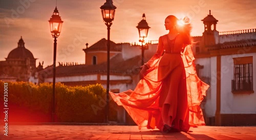 Spanish woman dancing flamenco.