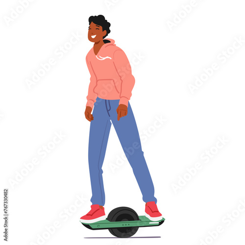 Teenager Male Character Glides Effortlessly On A Onewheel, Mastering Balance With Ease, Showcasing Impressive Agility