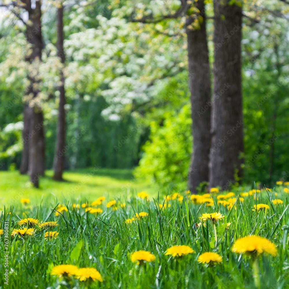meadow with dandelions in the forest meadow with dandelions in the forest