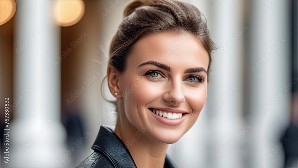 Fototapeta premium Portrait of beautiful american woman smiling . Happy cheerful girl laughing