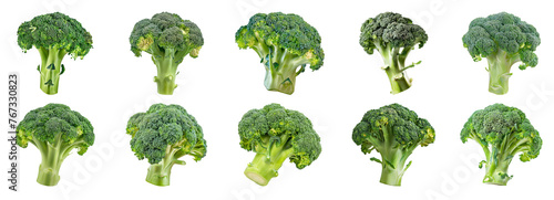 Fresh green broccoli florets, cut out transparent