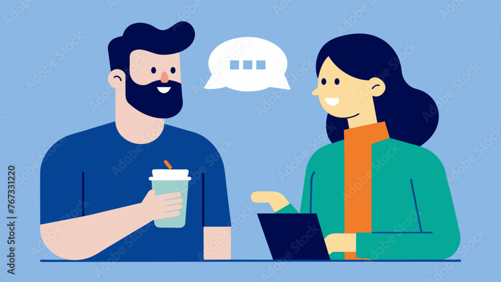 Obraz premium Two individuals having a casual conversation at a conference connecting over shared industry interests and potential partnership ventures.