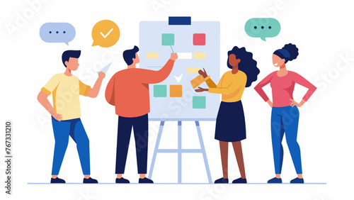 A team of coworkers collaborating on a whiteboard brainstorming strategies for partnership growth.