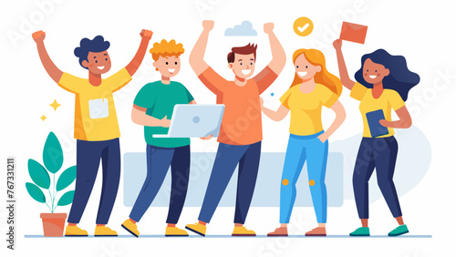 A group of coworkers wearing jeans and tshirts gather around a whiteboard their enthusiastic expressions showcasing the passion and energy that