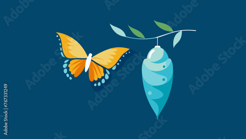 An illustration showing a butterfly emerging from a co representing the transformative journey from conventional business practices to