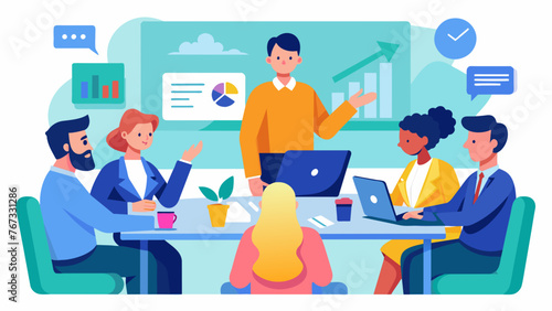 A team of professionals gather in a boardroom eagerly listening to a business person present their carefully crafted social media strategy that