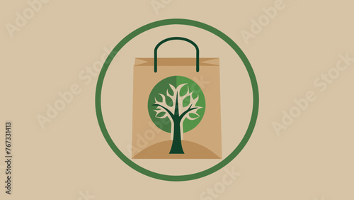 A charming logo of a tree within a circle printed using environmentallyfriendly ink on a sleek paper bag promoting the companys eco packaging