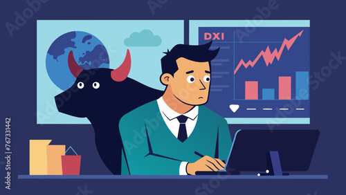 A business owner nervously watching the news about the current market conditions reflecting the effects of bull and bear market dynamics on