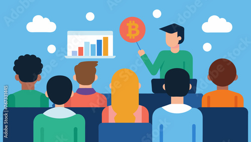 A diverse group of students attending a seminar on cryptocurrency and blockchain technology emphasizing the importance of educating the next