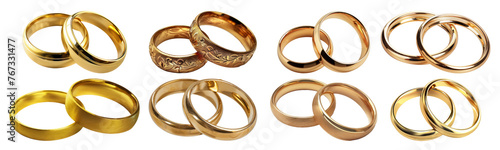 Assorted gold wedding bands, cut out transparent