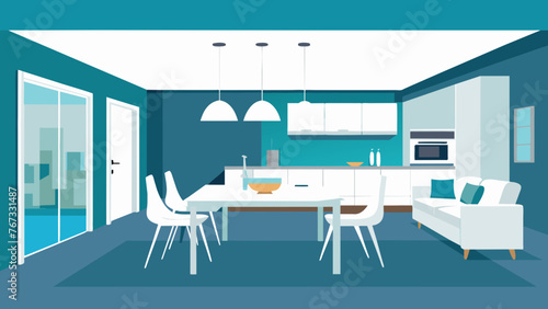 Open concept living at its finest with a sleek and contemporary white kitchen seamlessly connected to a stylish and sophisticated dining room