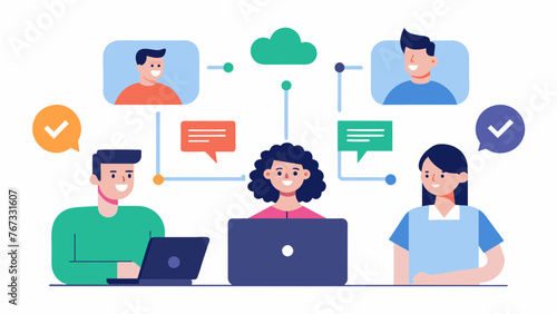 An image of a realtime project collaboration tool in action with team members remotely checking in and updating progress from various locations.