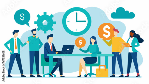 Time is money In a race against the clock a team of sales representatives present innovative solutions at a focused business meeting.