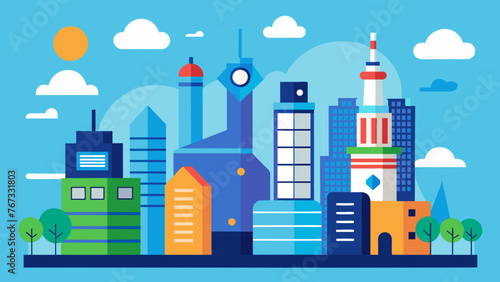 A city skyline with various buildings representing different industries and sectors symbolizing the diverse and decentralized nature of