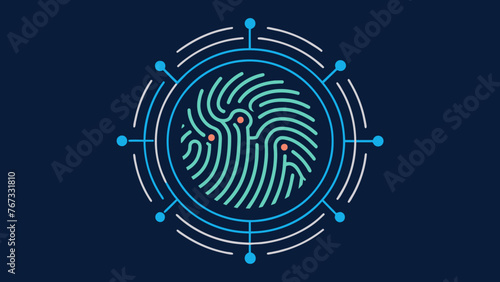 An abstract depiction of a digital fingerprint overlaid with intricate lines and shapes symbolizing the unique and immutable digital signatures