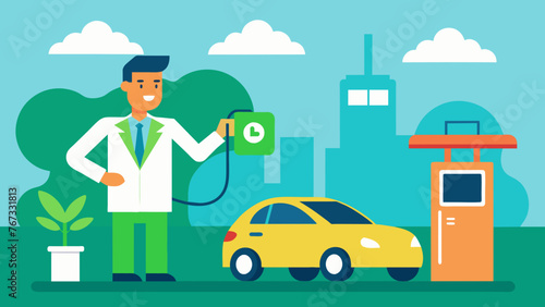 An ecoconscious business owner proudly displays their electric vehicle charging station providing convenient and sustainable transportation