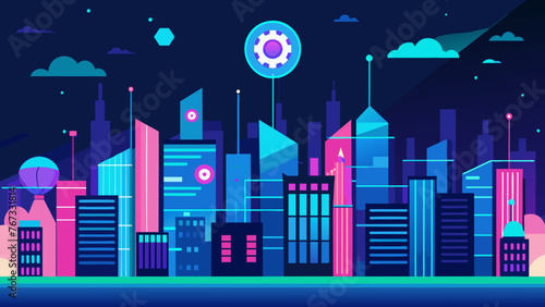 A bright and futuristic image of a city skyline with digital overlays showcasing how blockchain technology could transform and optimize various