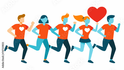 A team of employees from a successful company take part in a charity run proudly wearing their company logo as they raise money for a cause