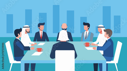 A group of suited individuals sit around a large boardroom table deep in discussion about potential startup investments.