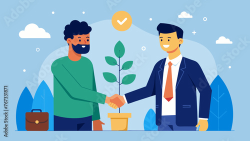 A handshake between a seasoned investor and an upandcoming business owner signifies the start of a promising new venture backed by the wisdom