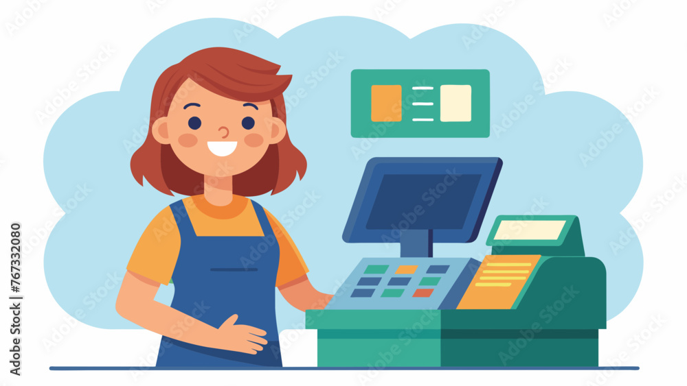 A small business owner smiles as she uses a selfcheckout kiosk to track inventory and handle transactions streamlining her daytoday operations A small business owner smiles as she uses a selfcheckout kiosk to track inventory and handle transactions streamlining her daytoday operations
