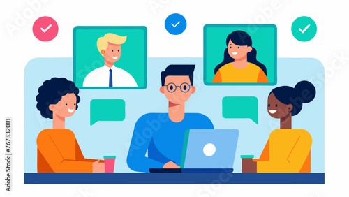 A team of remote workers video conferencing and utilizing digital project management tools to ensure their Agile project stays on track.