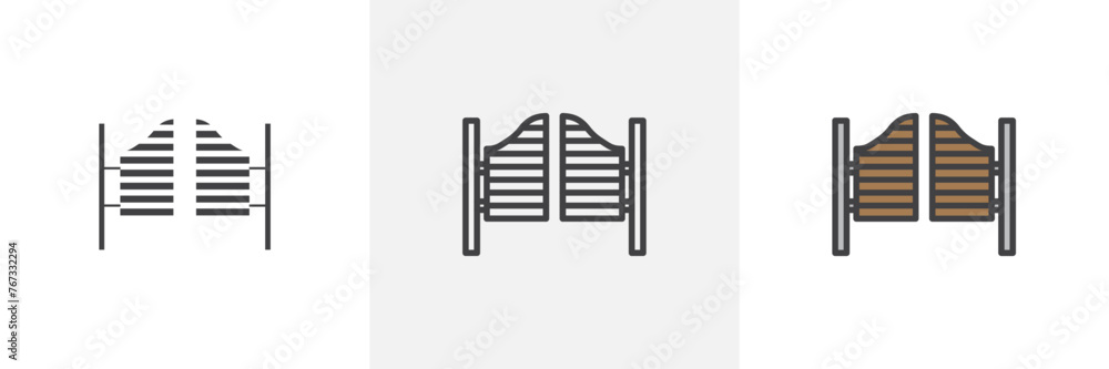 Old Western Saloon Door Style Icons. Symbols for Vintage Wooden Doors. Old Western Saloon Door Style Icons. Symbols for Vintage Wooden Doors.