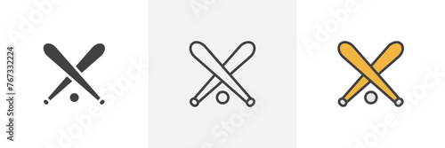Baseball and Sports Equipment Icons. Symbols for American Baseball Play in a Stylish Black Outline.