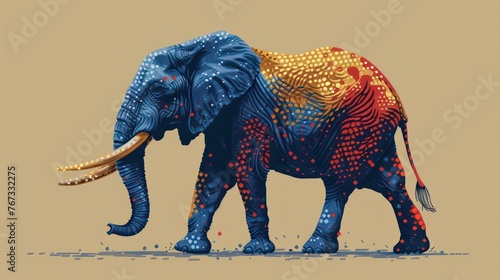 ELEPHANT ILLUSTRATION VECTOR IN GREY  DEEP BLUE  WHITE AND RED