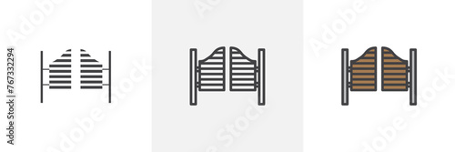 Old Western Saloon Door Style Icons. Symbols for Vintage Wooden Doors.