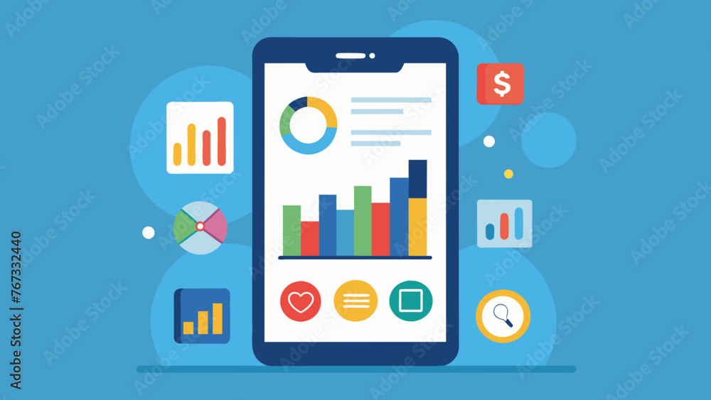 A closeup shot of a smartphone displaying a business dashboard with various social media metrics being monitored in realtime ensuring constant A closeup shot of a smartphone displaying a business dashboard with various social media metrics being monitored in realtime ensuring constant